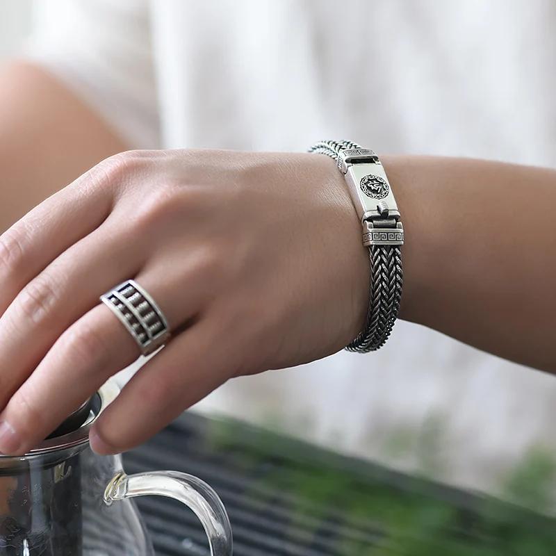 Factory Price 100% Real Solid S925 Silver Hand Woven Heavy Bracelet Men's Fashion Retro Bracelet Personality Vintage Jewelry