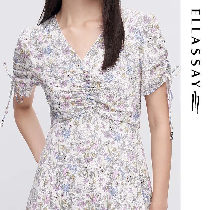 ELLASSAY French Floral Ruched A-Line Midi Dress