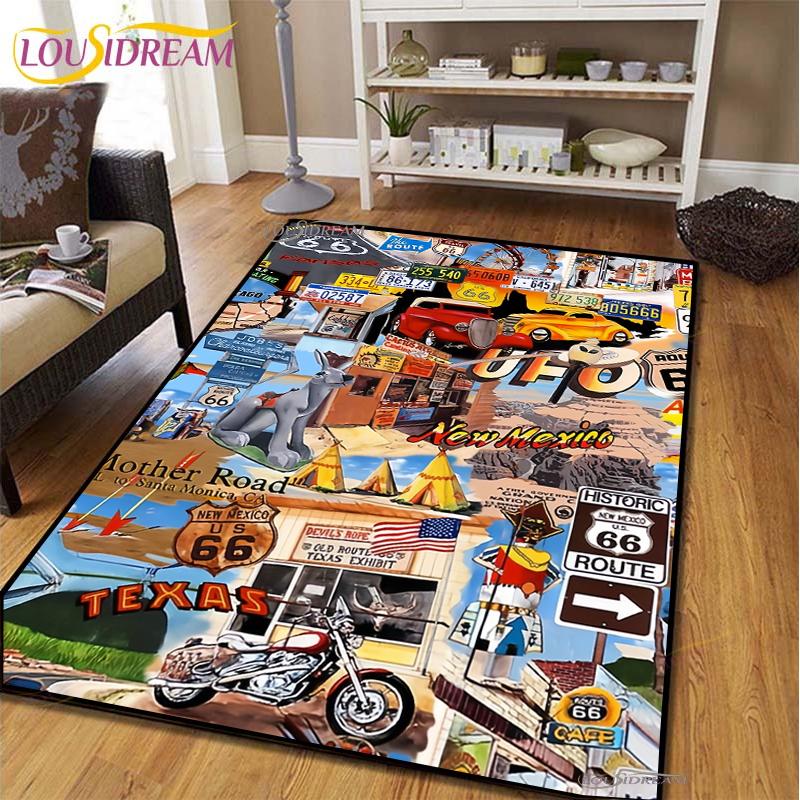 Route66 Motorcycle Carpet for Living Room Bedroom Rugs Kitchen Kids Door Unslip Floor Mats Birthday gift photography props Rug