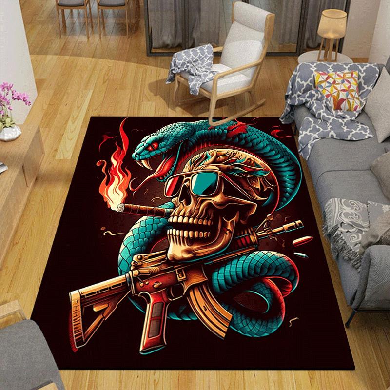 1pc Snake and Skull Design Indoor Area Rug - Soft, Anti-Slip, and Durable Gaming Room Decor for Bedroom