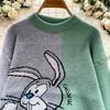 Autumn Winter Women College Style Cartoon Rabbit Knitted Sweater Pullover Tops For Girl