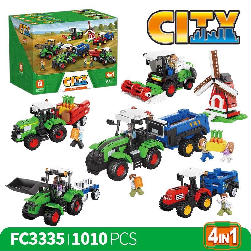 City Farm Tractor & Harvester Model: Educational Building Blocks Toy for Boys