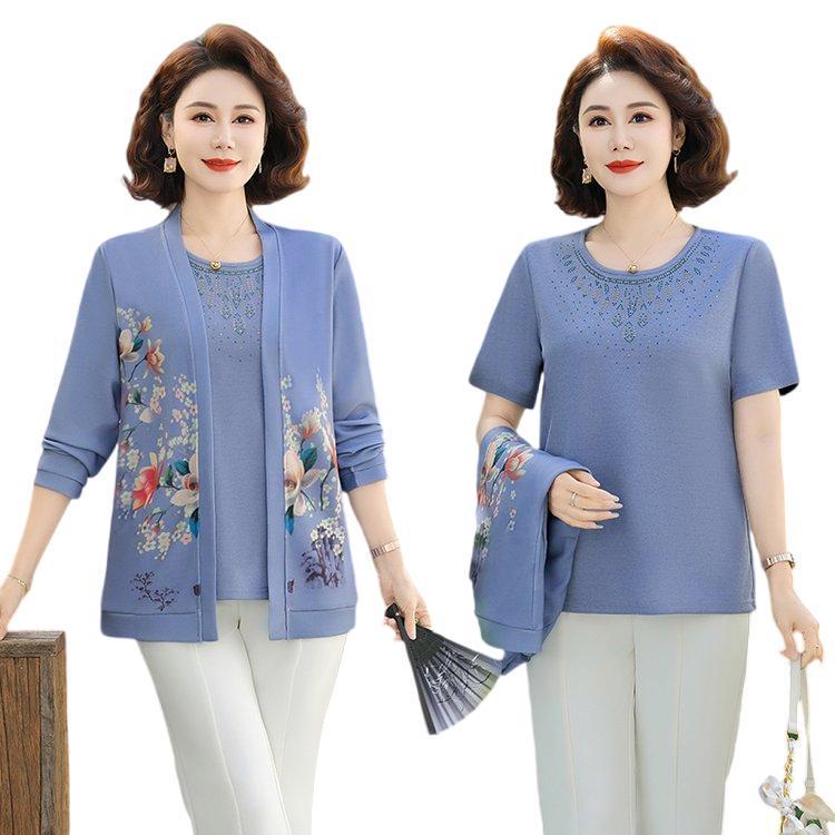 Chic Floral Embroidery Cardigan Set for Middle-Aged & Elderly Women - Spring/Summer Collection