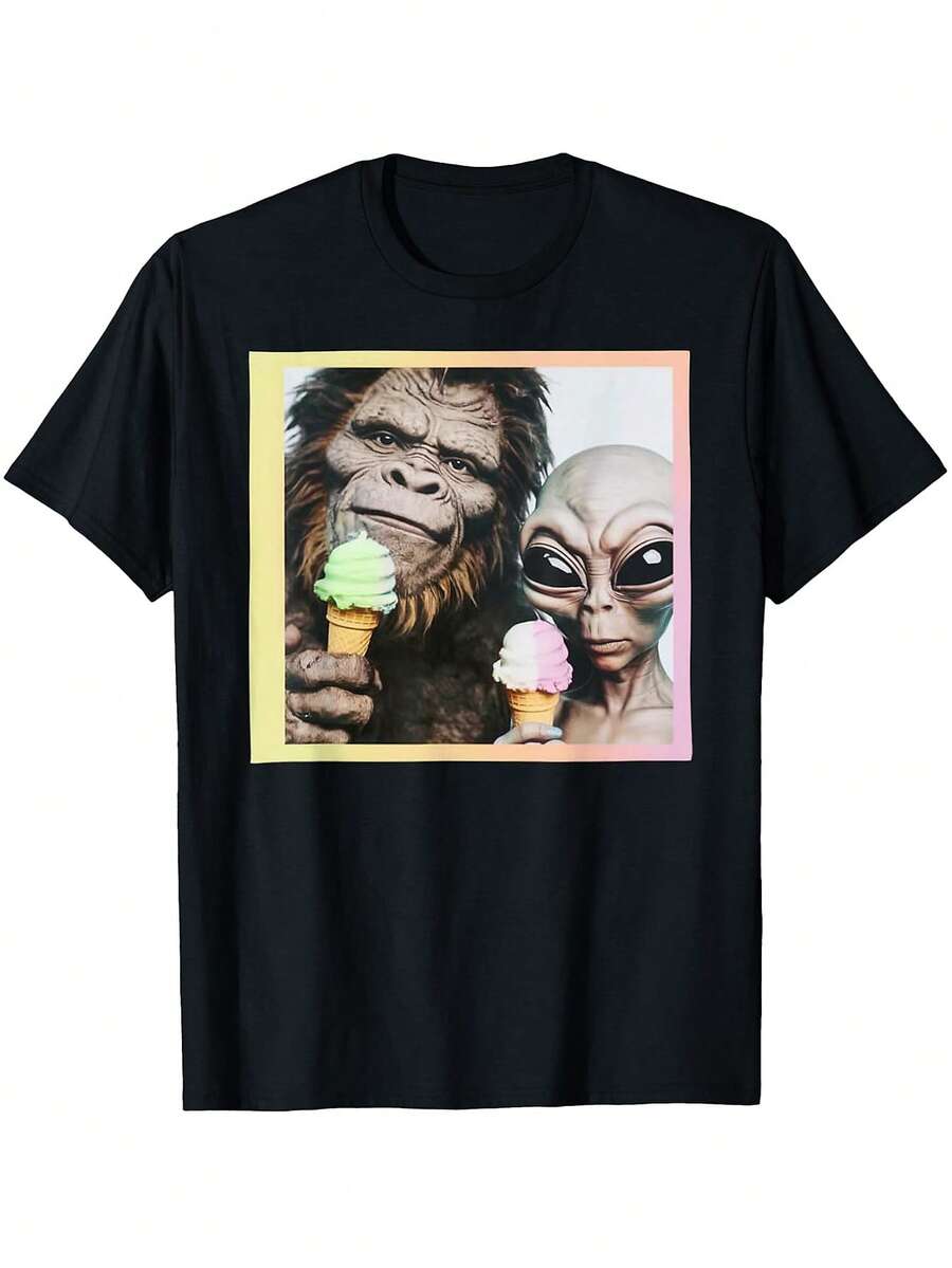 

Селфи Большого Фута с Монстром из Лох-Несса и Инопланетянами с НЛО, Графическая Футболка, Унисекс Графические Футболки XL