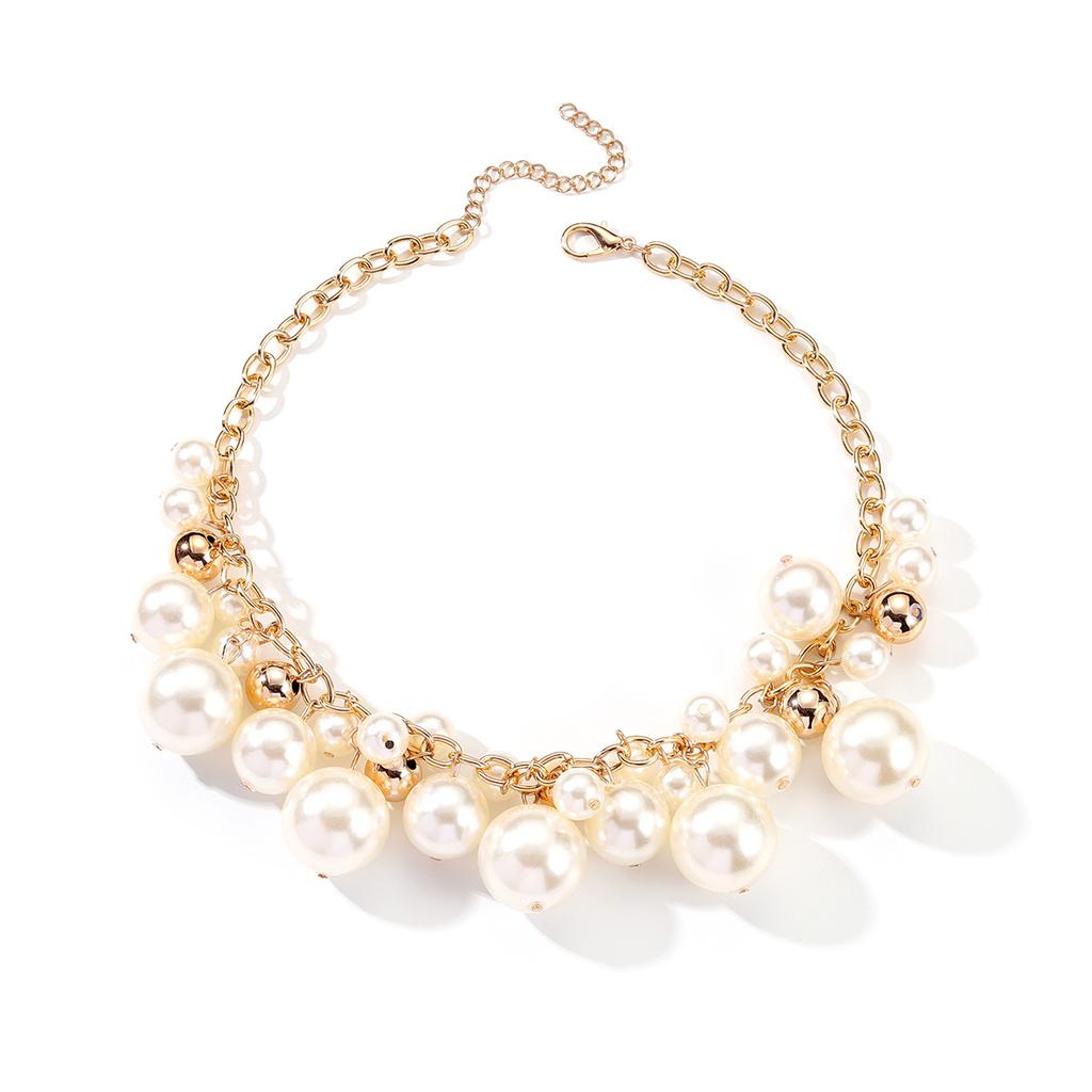 Fashion personality design sense multi-layer large pearl necklace bracelet jewelry set, European and American clothing accessories