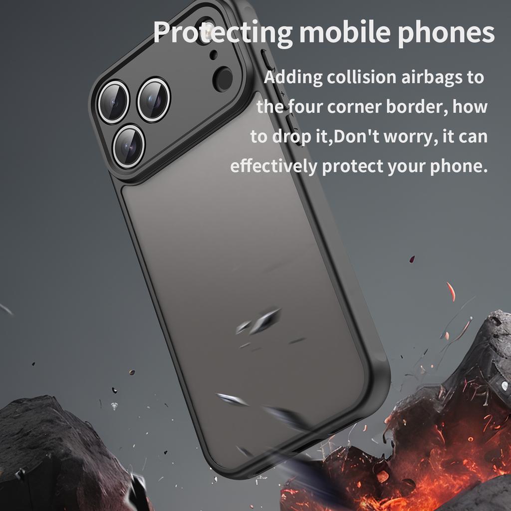For iPhone 17 Pro Case Drop Proof Airbags Frosted Translucent PC+TPU Phone Back Cover
