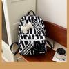 Black and white plaid backpack creative schoolbag large capacity new backpack fashion striped student bag