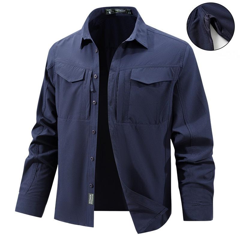 Men Tactical Shirt Men Quick Dry Long Sleeve Cargo Shirts Outdoor Casual Breathable Multi-pocket Hiking Fishing Work Shirt