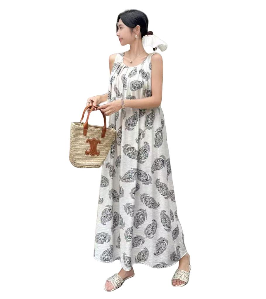 Elegant Floral Print Long Dress Maxi Dress Leaf Perfect for Summer Casual Beach and Parties [SIPERLARI] - Women's (White Pattern) Wear, Weddings,