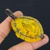 Yellow Rough Crystal Handmade Copper Wire Wrap Pendant 2.76" G9a69
