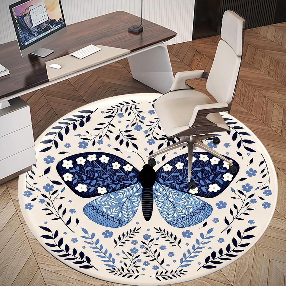 1pc Butterfly Floral Round Chair Mat Office Area Rug - Non-Slip, Floor Mat for Office, Bedroom, Ideal Home Decor Gift P0105085