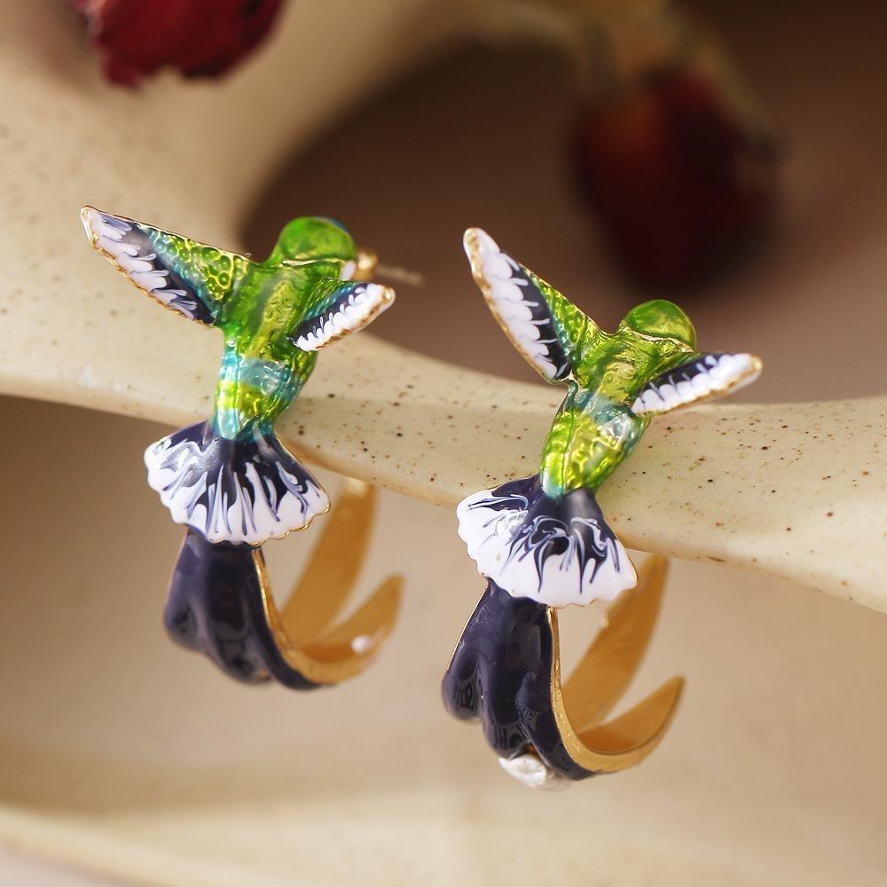 Cute Hummingbird Shape Oil Drop Earrings Popular Ear Jewelry Oil Drop Earrings Women