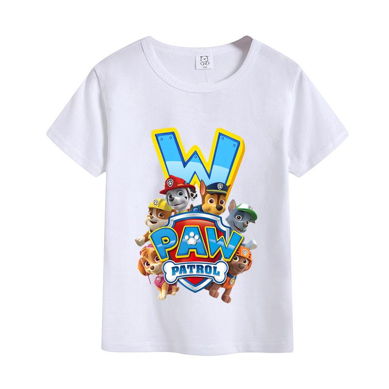 Paw Patrols Letter AZ TShirt White Cartoon Chase Skye Short Sleeve Tops Cute Rubble Zuma Summer Casual Clothes Birthday Gifts