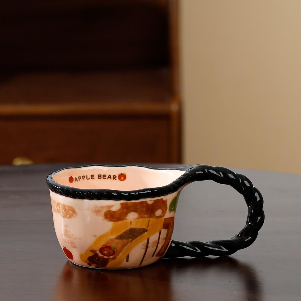 Retro Art Internet Celebrity Apple Bear Ceramic Coffee Cup Milk Cup Household Mug Afternoon Tea Cup
