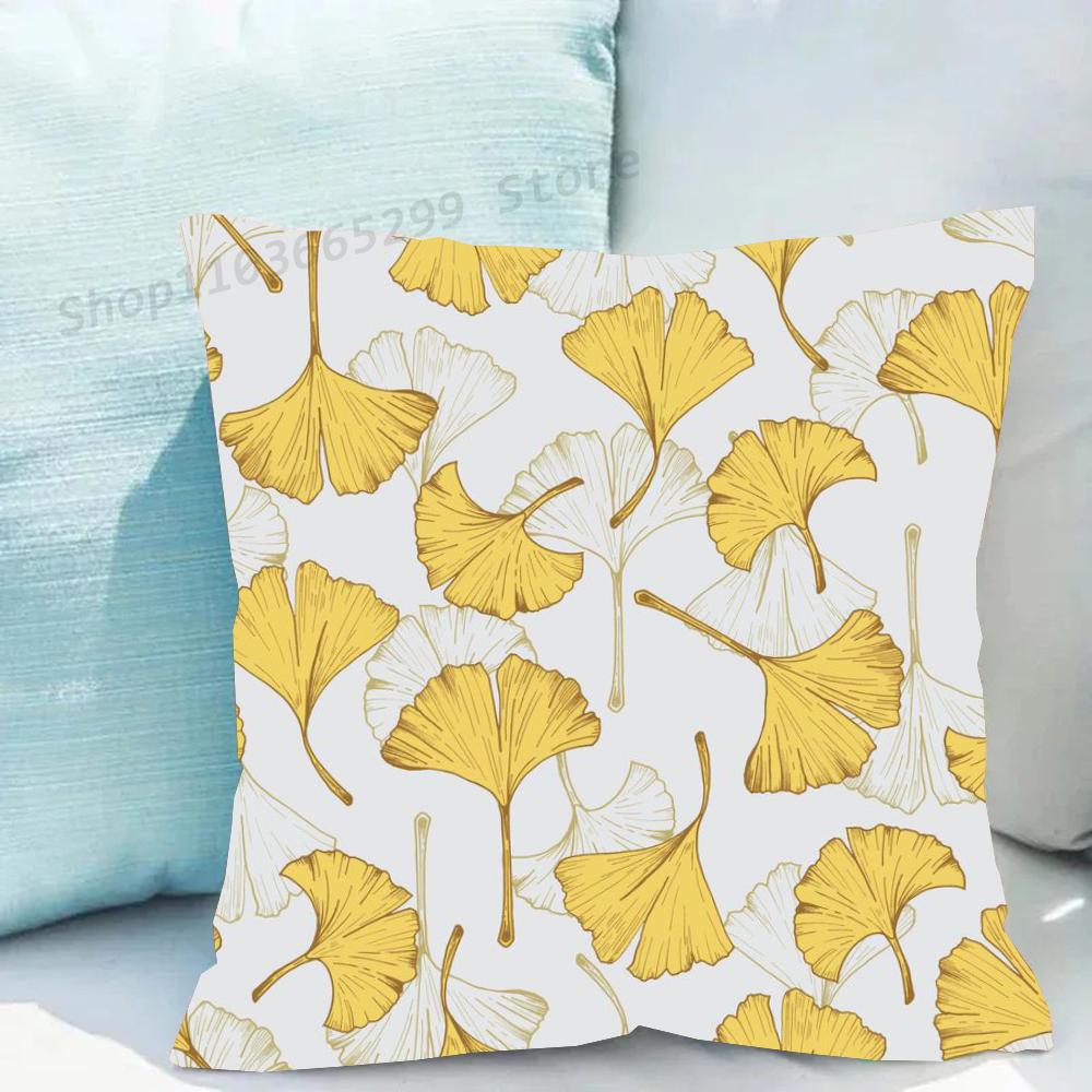 1pc Ginkgo Leaf Pillow Case Square Bedroom Sofa Leisure Comfort Cushion Car Living Room Home Decoration