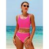 Sexig Ljusrosa Patchwork Bikini Set 2026 Dam Push Up Kuddar Topp Hög Midja Badkläder Strandbadkläder Semester Tvådelat Badkläder
