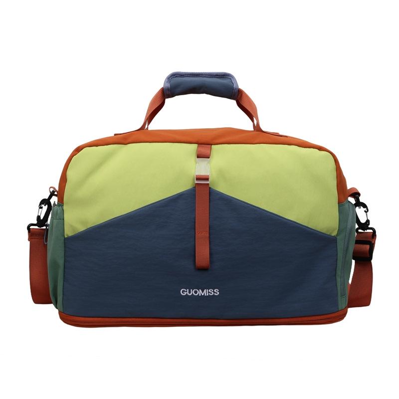 Trendy Color Block Fitness Travel Bag with Wet/Dry Separation, Large Capacity, and Handheld Design.