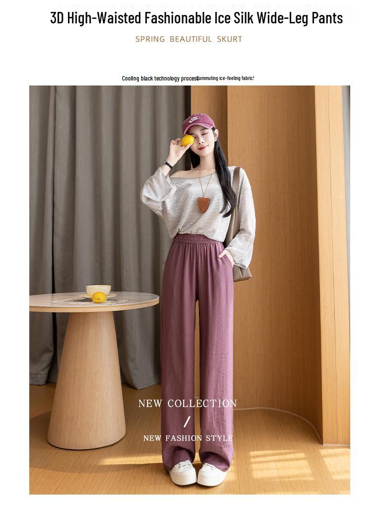 Women's Summer Loose Wide-Leg Linen Pants - Lightweight Ice Silk, Versatile Straight Leg Style, Casual Yamamoto Design