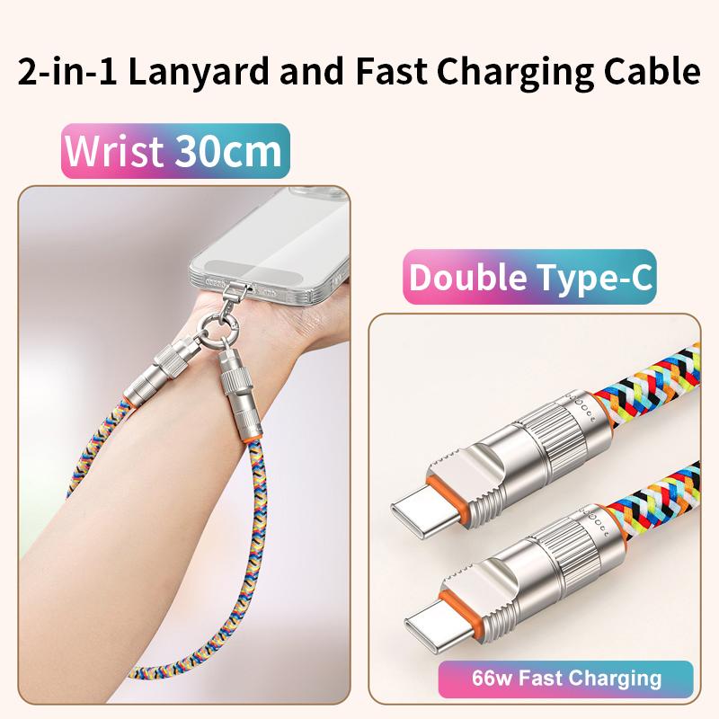 Braided USB-C Fast Charging Lanyard with Multi-Functional Portable Crossbody Design for iPhone 0.3m