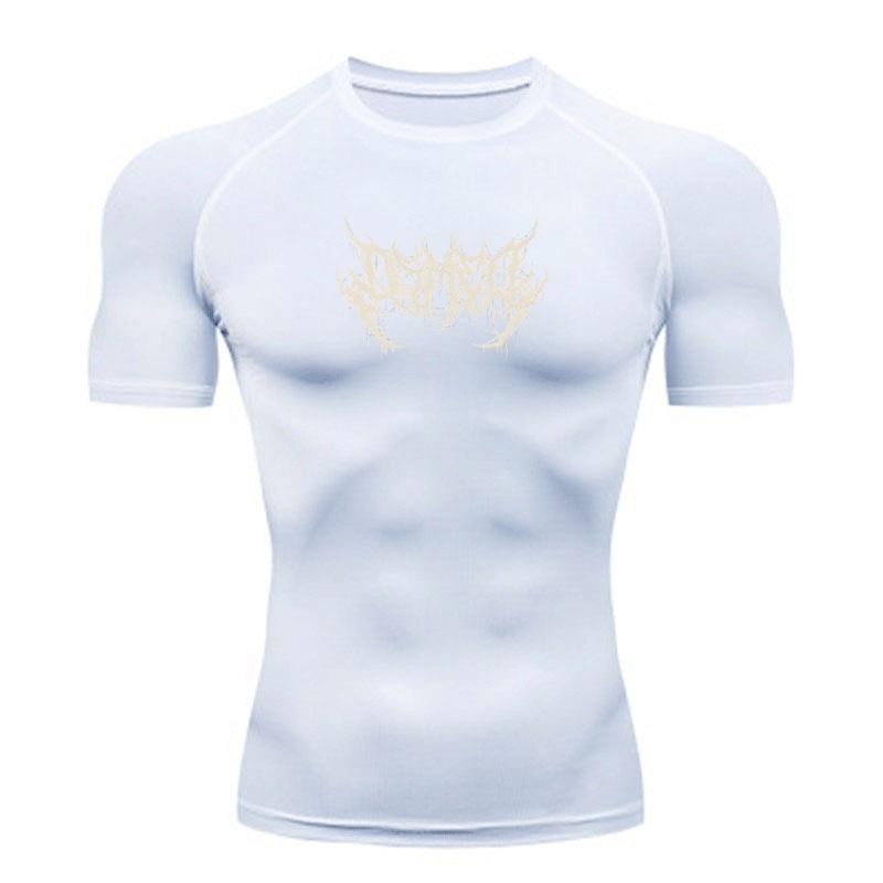 Men's Compression Fitness T-shirt, Quick Dry Stretchy Athletic Top with Unique Spiky Dark Style Print for Gym Workout Running Training Activewear