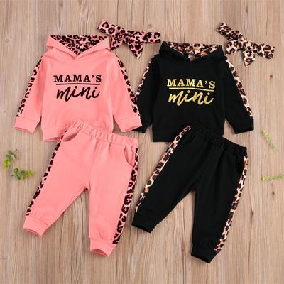 Infant Baby Girl Long-sleeved Trousers Suit Hooded T-shirt Leopard Pants Headband 3Pcs Clothes Spring Fall