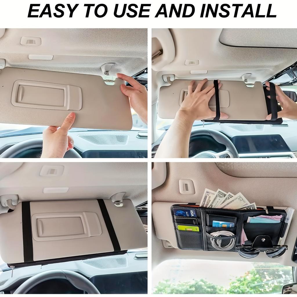 Car Sun Visor Organizer, Eyeglass Holder Multifunctional Sun Visor Storage Bag Suitable for Fashion Glasses, Cards, Car Bill Clip ID Holder