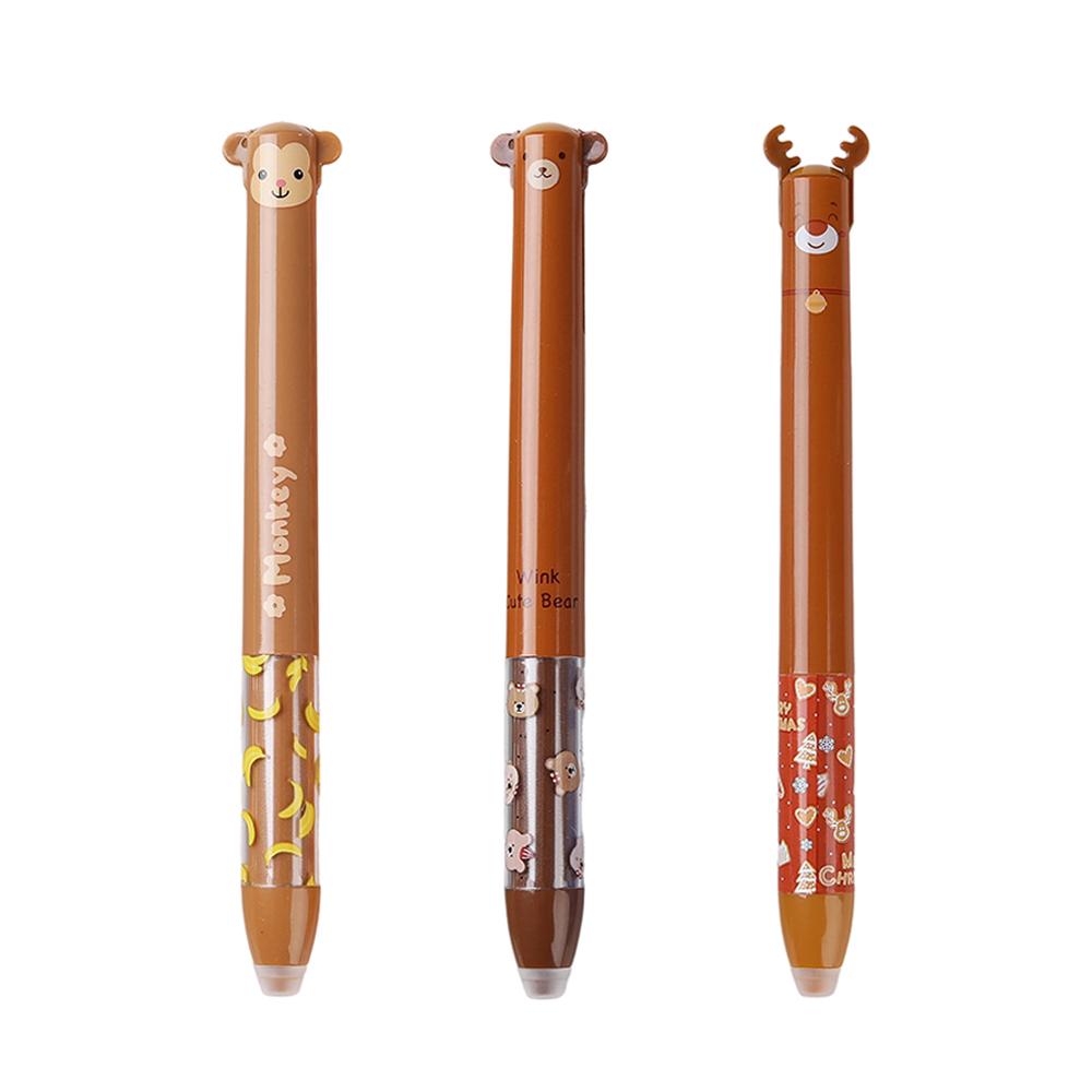 2 In 1 Erasable Gel Pen Cartoon Animals 0.5mm Blue Red Magic Ink Smooth Writing Washable Handle Office School Writing Stationery
