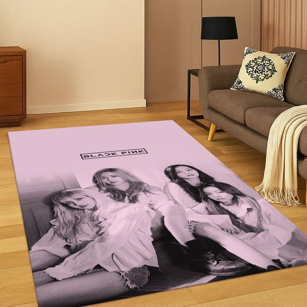 Tappeto Kpop B-Black Pink Gruppo Cantante Stella per Camera da Letto Soggiorno Divano Zerbino Decorazione Casa, Tappeto Area Antiscivolo Regalo