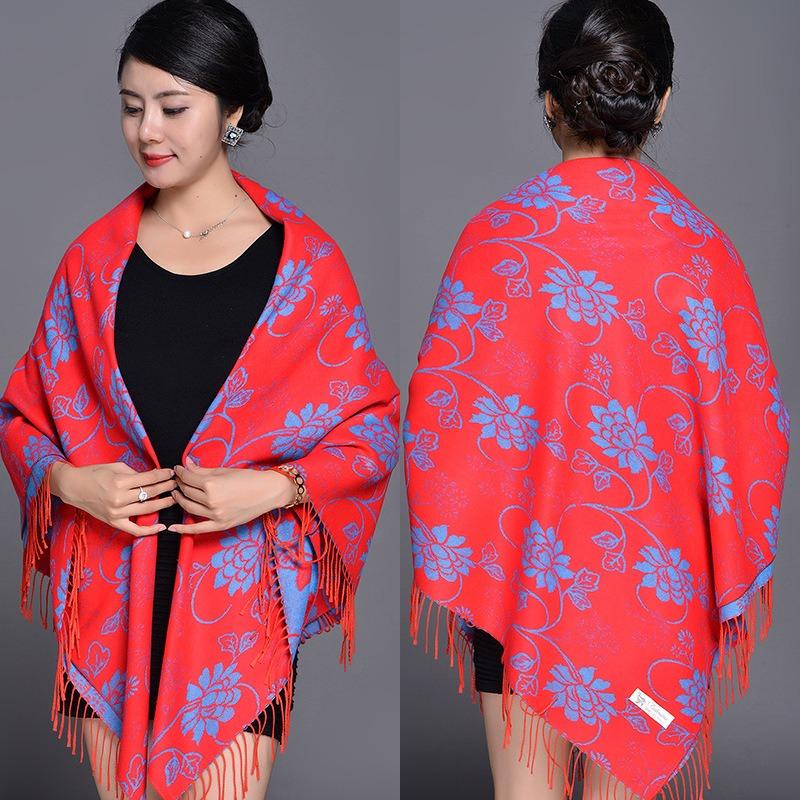 Women S Vintage Ethnic Floral Faux Cashmere Scarf Warm Large Shawl