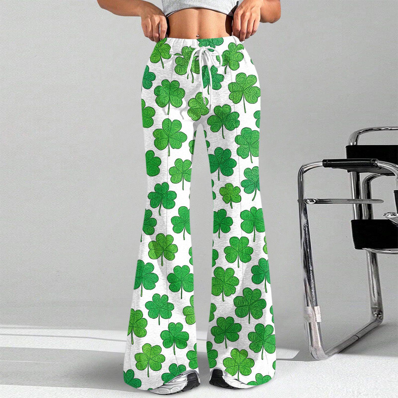 

Women s Fashion Loose Drawstring Waist St. Patrick s Day Printed Casual Sports Pants Casual Flared Pants S