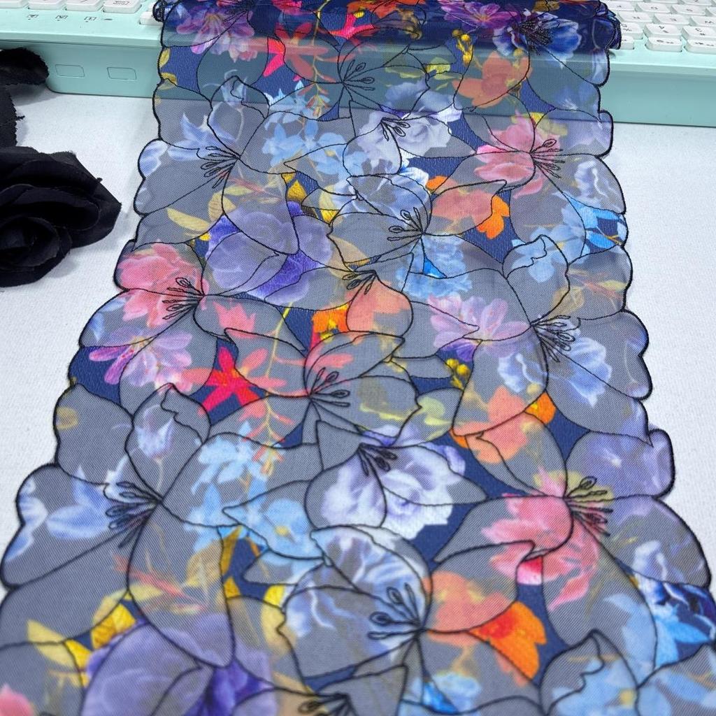 1m x 20.5cm Printed Embroidery Tulle Lace, Multicolored Embroidered Net Sewing Fabric Lace for Dress, Lingerie, Bra, Underwear, Garment