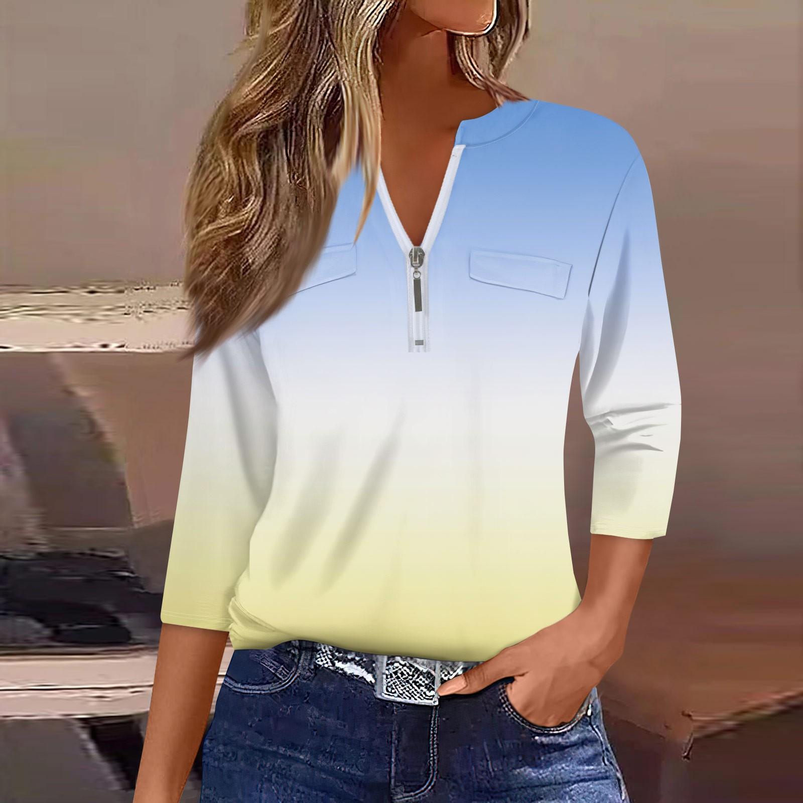 

Жіночі сорочки в клітку з рукавом 3/4, повсякденні туніки, блузи, туніки, застібки та блискавки XL жовтий