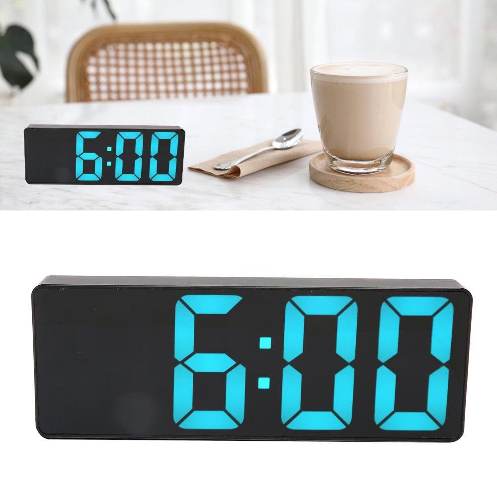 Blue Number Display LED Mirror Clock USB Battery Powered Bedside Clock For Bedroom