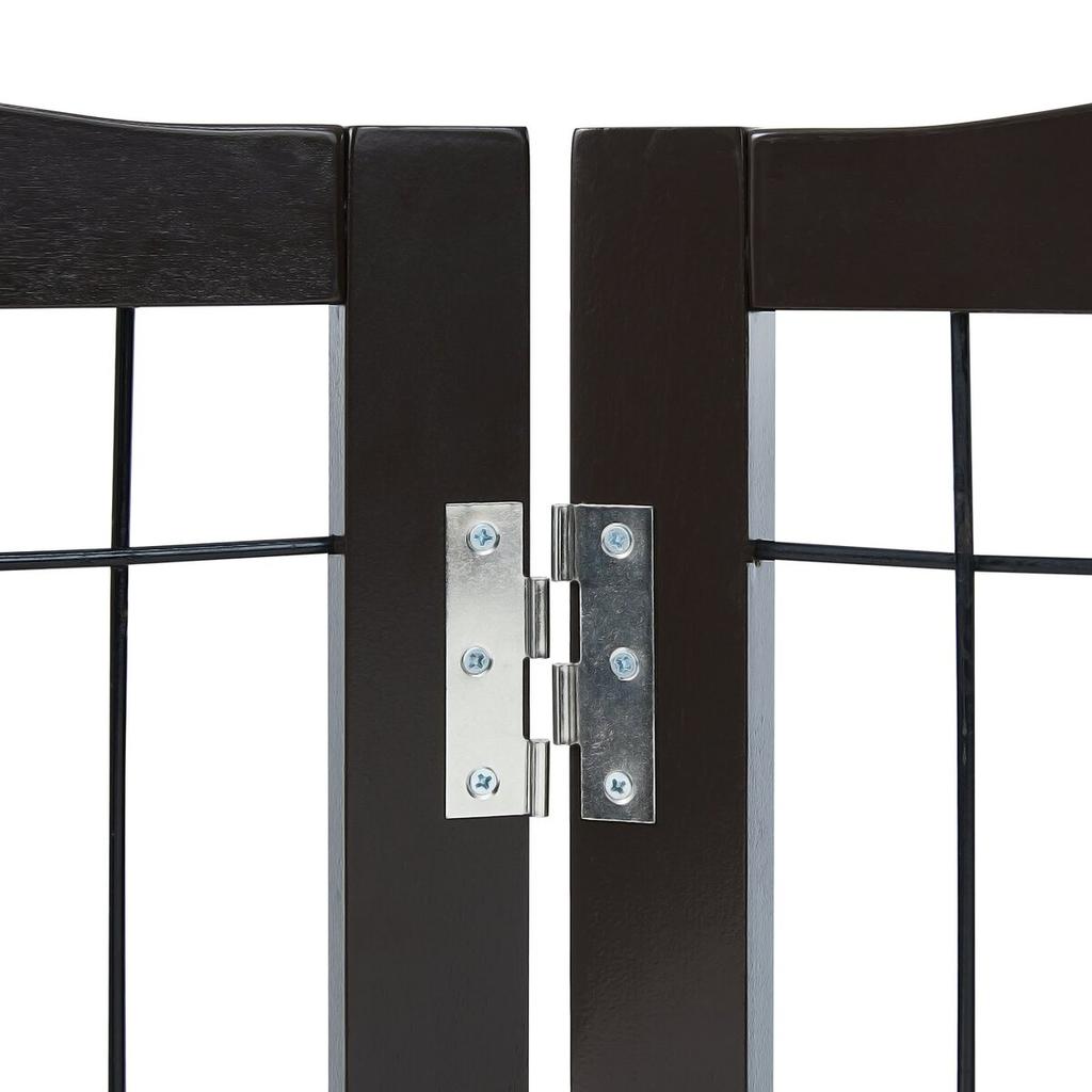 Free Standing Dog Gate 32x96.5 Inch Freestanding Pet Gate Foldable Brown