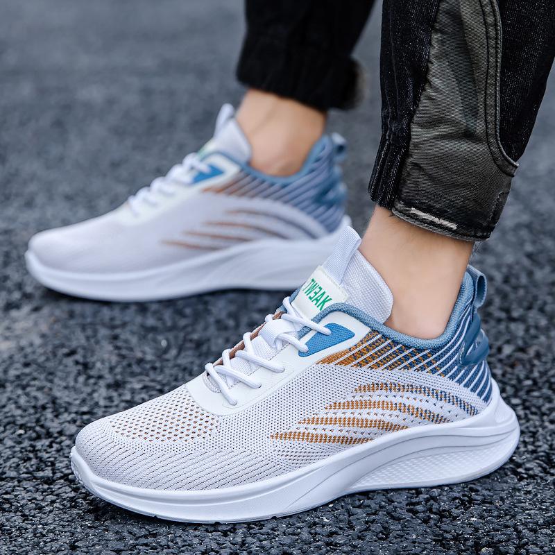 Flying woven men's shoes summer breathable mesh running soft-soled sports shoes boys versatile height-increasing white shoes
