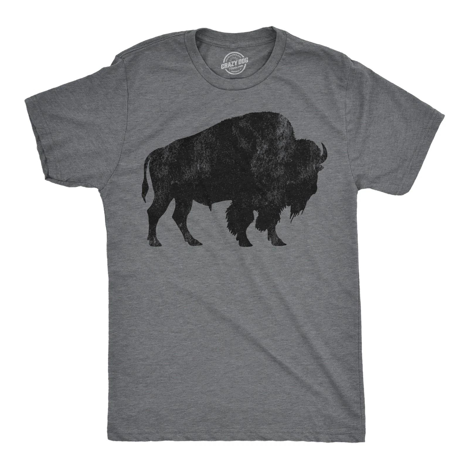 Mens Buffalo Silhouette T Shirt Cool Animal Tee with Standing Buffalo Print for M