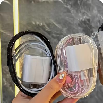 1 Charger Storage Bags, White/black, Unisex, Portable Storage Bag, Suitable for Travel and Daily Use, Wire Management Box