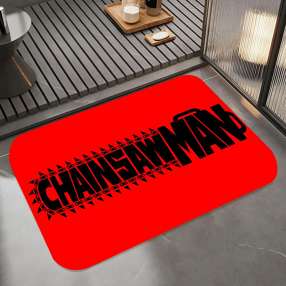 Anime C-Chainsaw Man Floor Mat Diatomite Bath Mat, Quick Dry Absorbent Non-Slip Door Mat
