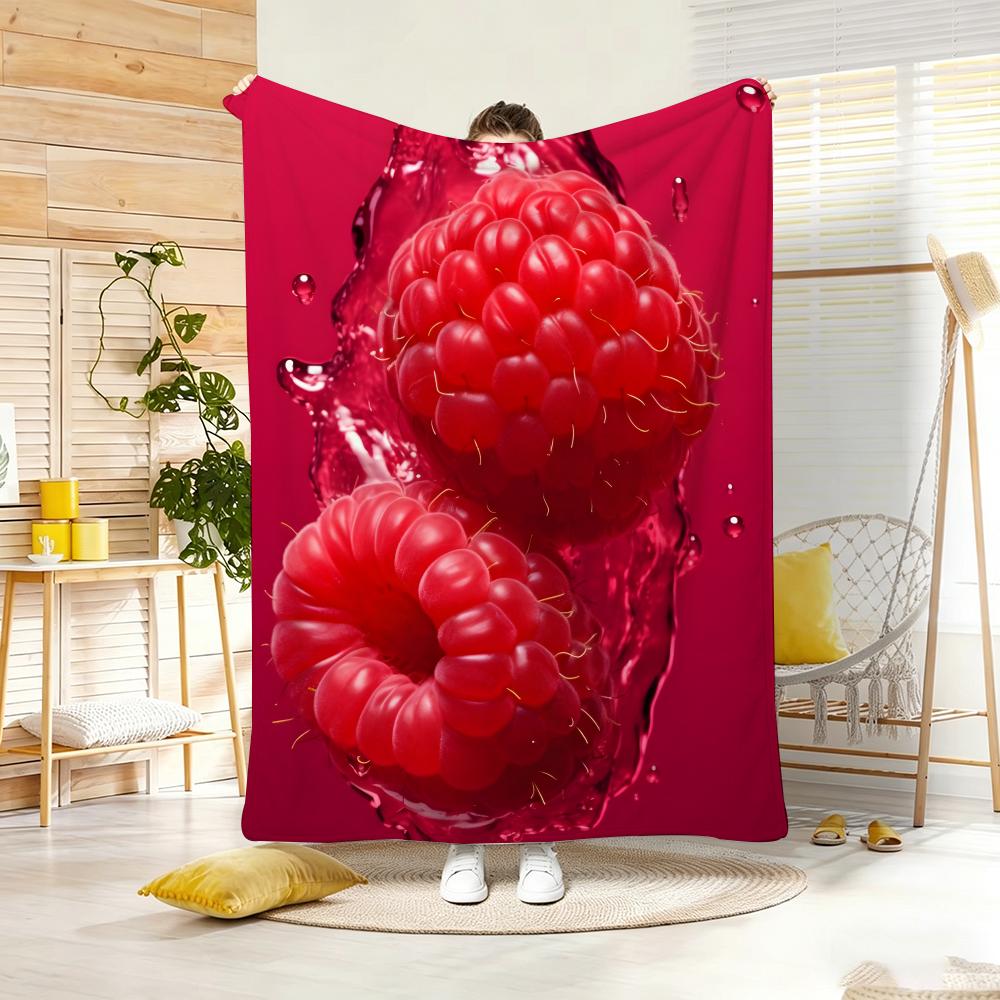 Multicolored Art Print Raspberry Throw Lightweight 240G Flannel Blanket Soft Skin-Friendly For Summer Cooling