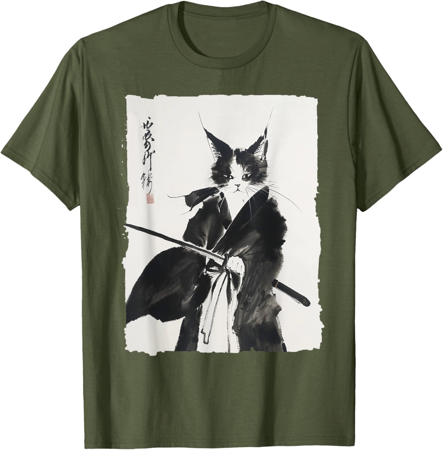 

Samurai Cat Tee Vintage Ukiyo-e Warrior Art Graphic Cat Art T-Shirt Tshirt Haikyuu Graphic Tees Women s T-shirts Y2k Tops 82972 4XL