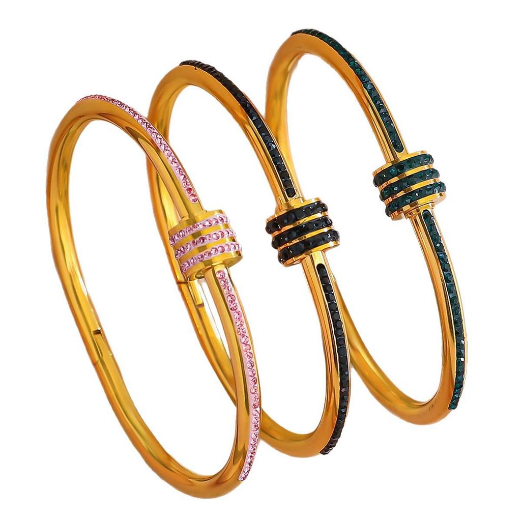 Damska bransoletka ze stali nierdzewnej z inkrustowanymi diamentami - Elegancka moda europejska i amerykańska, bransoletka ze stali tytanowej