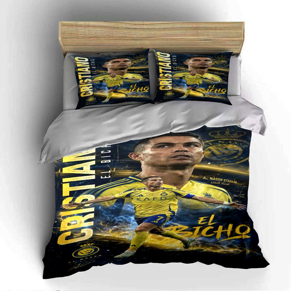 Set Biancheria da Letto Calcio Giallo e Blu Set Copripiumino Federe Decorazioni per la Casa (1 * Copripiumino 2 * Federe, senza piumino)