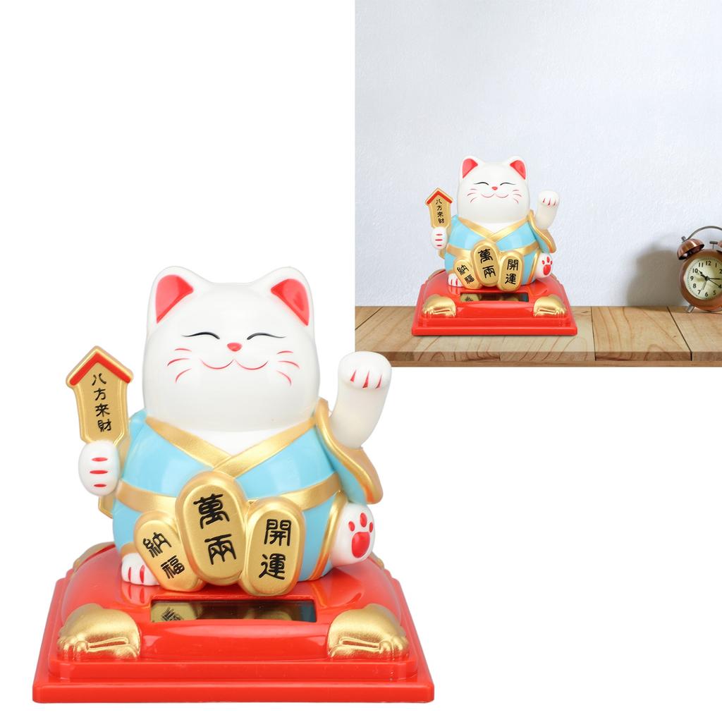Solar Waving Cat Vivid Lovely Auto Waving Arm Fortune Cat Statue for Car Dashboard Window Decoration 3.15in