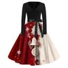Women's Casual Christmas Print V-Neck Vintage Dress for Holiday Parties and Everyday Wear