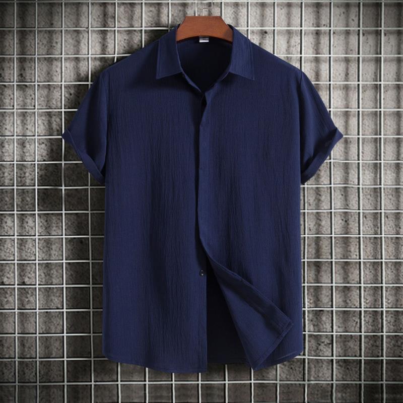 Summer 2026 Men's Loose Solid Color Short-Sleeved Button-Down Casual Shirt