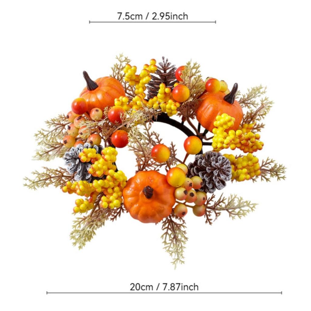 Candle Ring Artificial Wreath Pumpkin Decorative Home Decor Centerpieces Harvest Wreath Farmhouse Holiday Tabletop Living Room