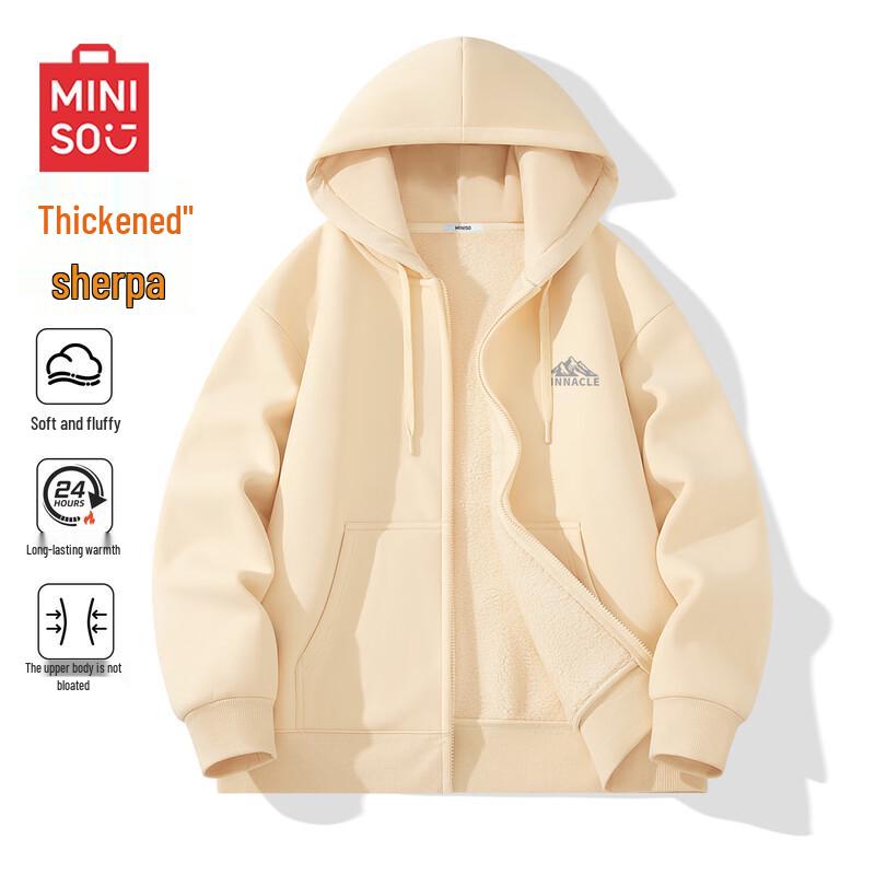 

MINISO Men s American Retro Heavyweight Sherpa Lined Zip-Up Hoodie 3XL