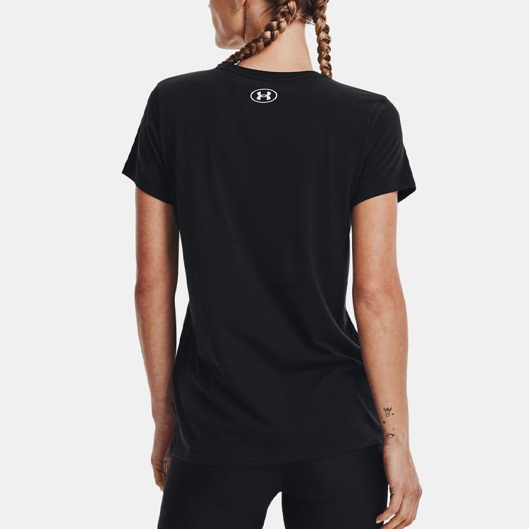 Under Armour Letter Round Neck Pullover Short Sleeve T-Shirt Women T-Shirt Black 1372682-001