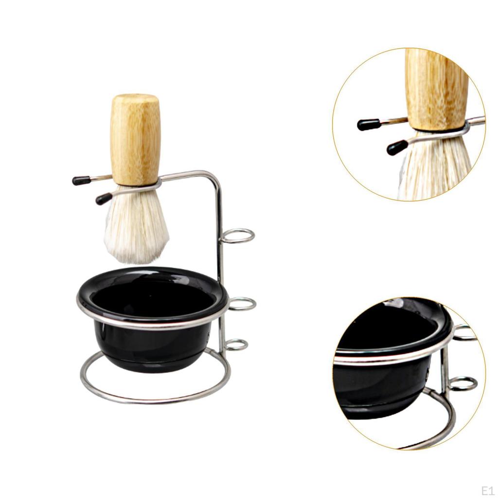 3 in Shaving Brush Set Metal Rack Ergonomic Portable Bathroom with Bowl and Stand Kit for