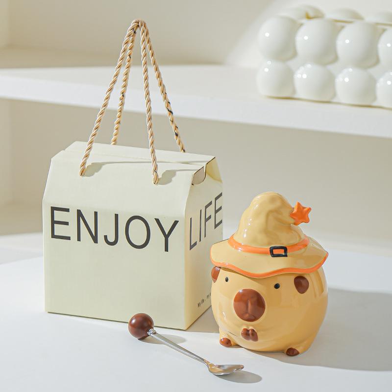 Mug Kapibala Gives Girls Cute Water Cup with Lid Ceramic Cup Birthday Gift High-looking Creative Cup